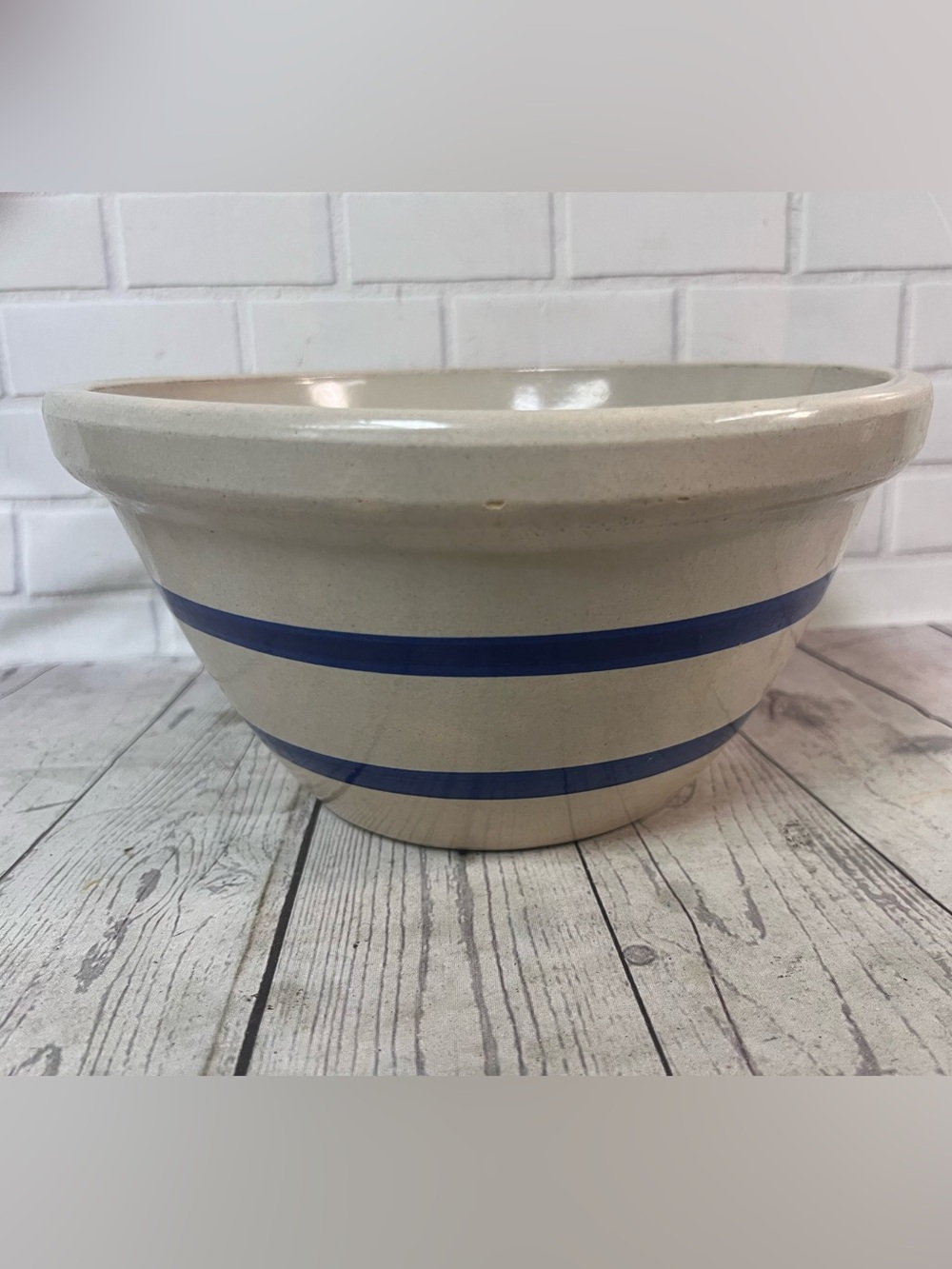 Robinson Ransbottom Pottery RRP Bowl Blue Striped 10" Vintage Roseville Ohio